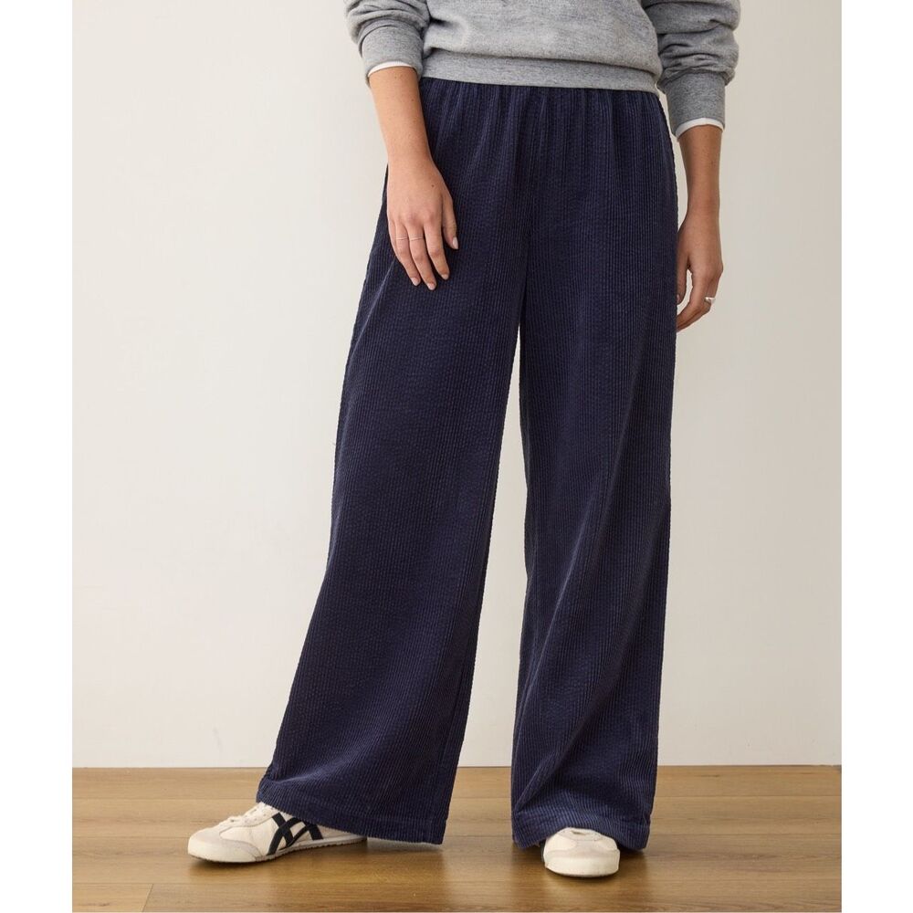 Marine Layer Wide-Leg Allison Pull-On Wide Leg Corduroy Pants navy size L - Picture 2 of 11